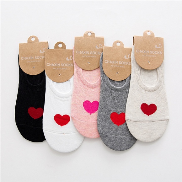 Accessories - 5 Pairs a set Women Ankle Socks with love heart